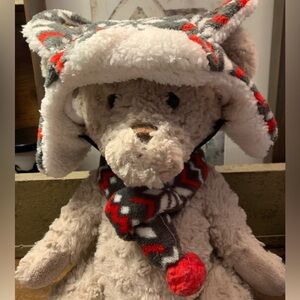 Top Paw Red and Gray Dog Winter Hat and Scarf Set
